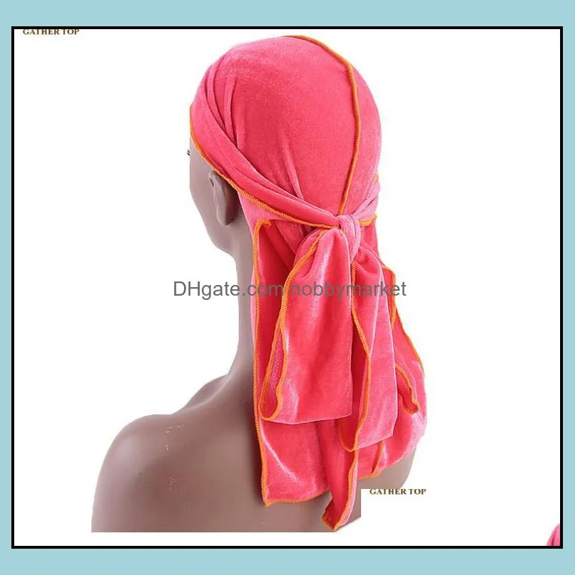 Hot New Unisex Velvet Durag Wave Caps Extra Long Tail and Wide Straps for Du-RAG Pirate Caps Make middle stitch on outside Hair