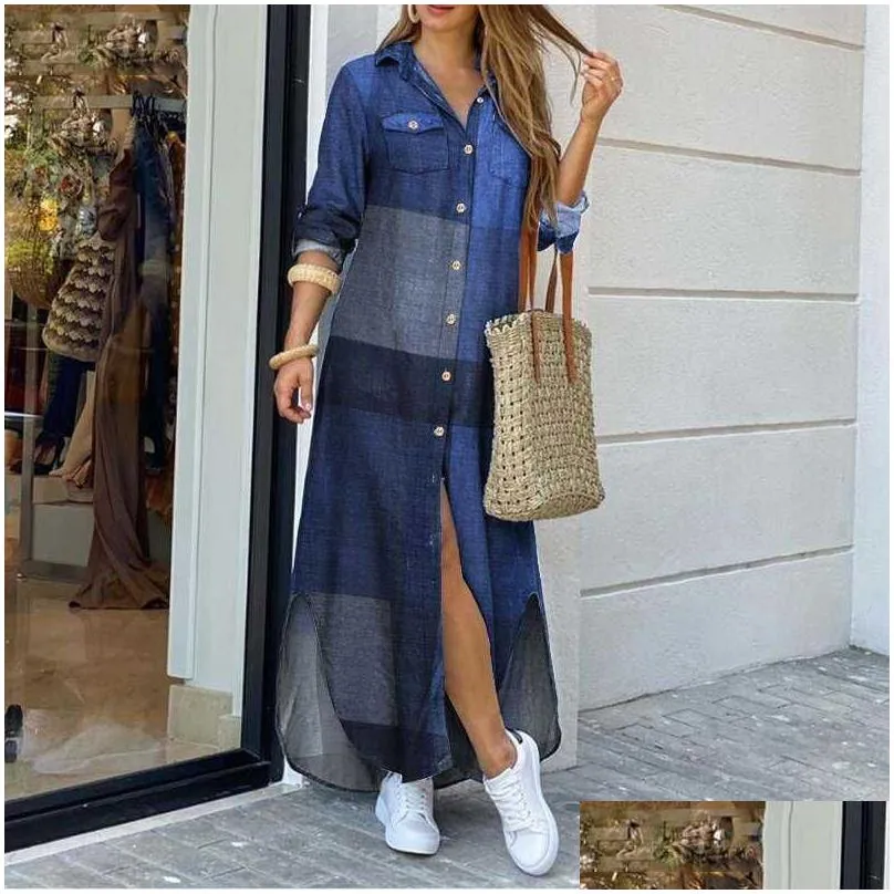 Urban Sexy Dresses Casual Women Maxi Desinger Clothing Fashion Printing Shirt Skirt Long Dress Plus Size 3Xl 4Xl 5Xl Drop Delivery Ap Dhr9V