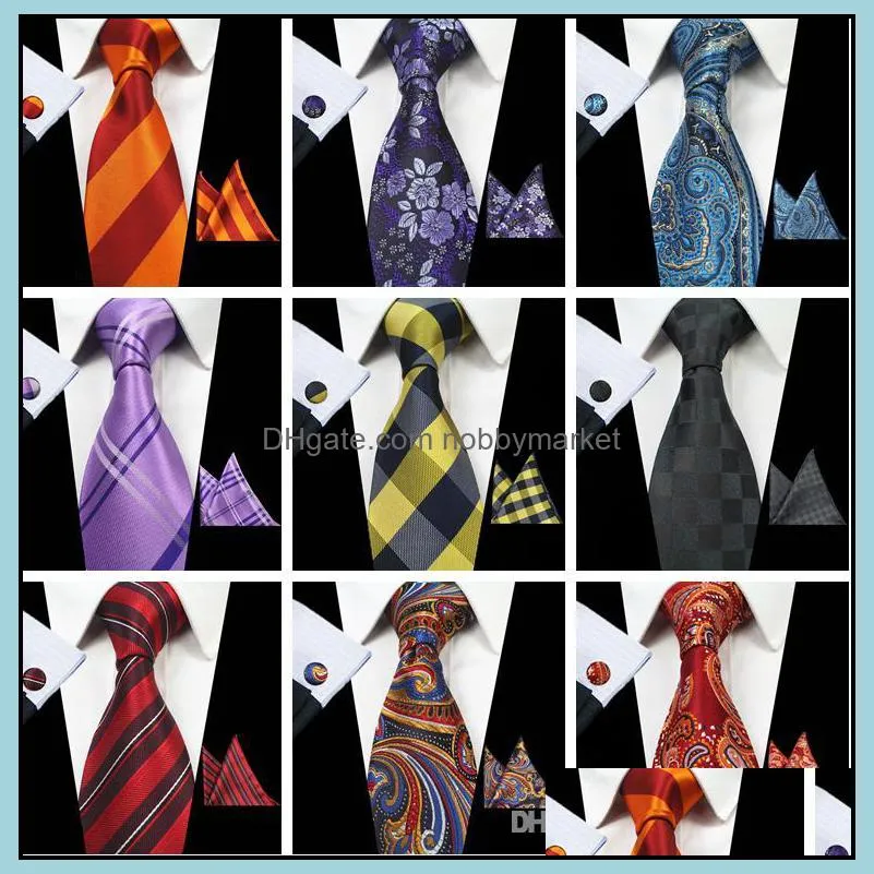 Classic Mens Ties sets 51 Design 100% Silk Neck Ties hanky cufflink 8cm Plaid Striped Ties for Men Formal Business Wedding Party