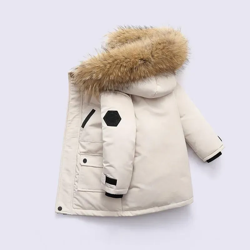 2022 Winter Designer Kids Coat Down Jacket for Boys Real Raccoon Fur Thick Warm Baby Outerwear Coats 2-12 Girls Jackets Years Kid