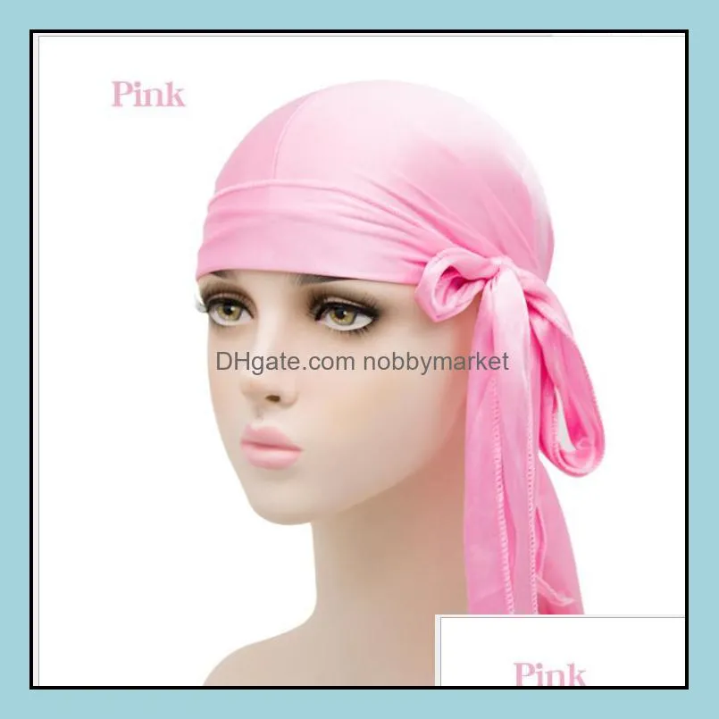New Fashion Mens Satin Durags Bandana Turban Wigs Women Silky Durag Headwear Headband Pirate Hat Hair Accessories