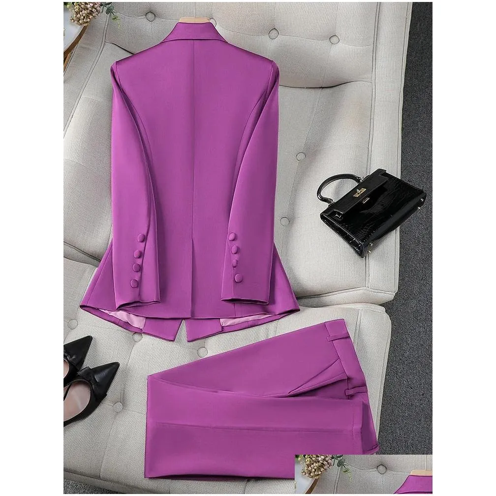 Women`S Suits & Blazers Womens Fashion Office Ladies Formal Pant Suit Set Women Blue Pink Yellow Female Business Work Wear 2 Piece Bl Dhqxm