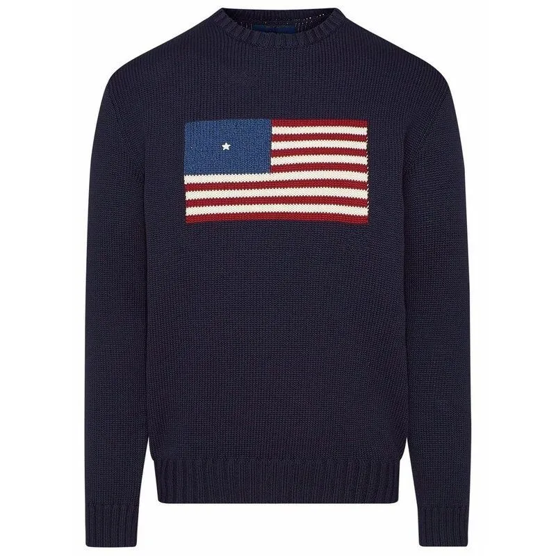 High quality European and American flag men`s polos T-shirt with bear pattern woven solid color casual knit pullover s-XL