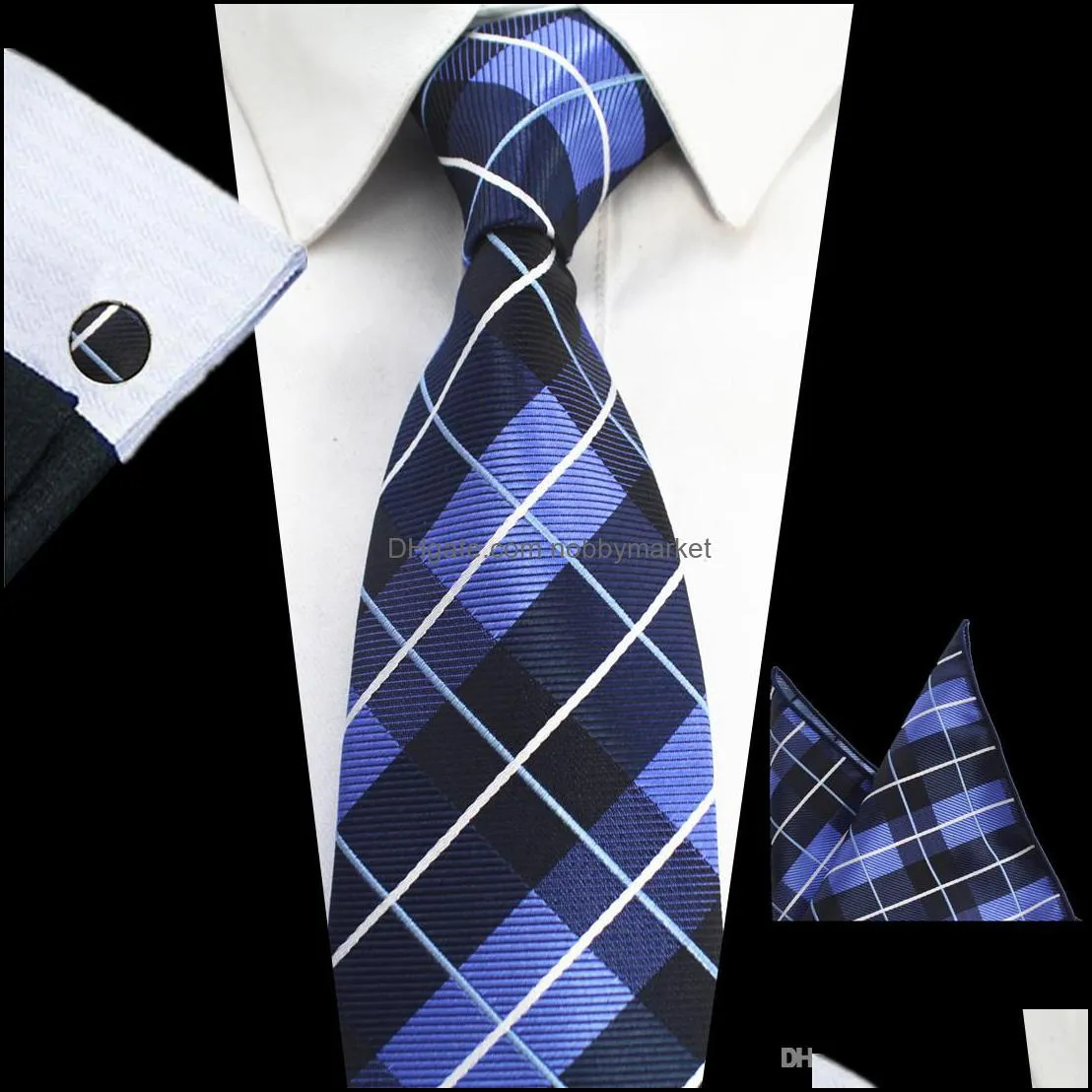 Classic Mens Ties sets 51 Design 100% Silk Neck Ties hanky cufflink 8cm Plaid Striped Ties for Men Formal Business Wedding Party