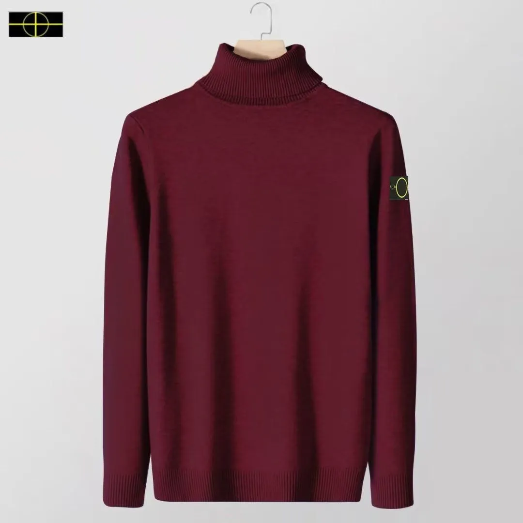 2023Plus Size Stone High Neck Sweater Men`s Island Warm 2023 New Fashion Autumn/Winter Knitted Single Piece Solid Color