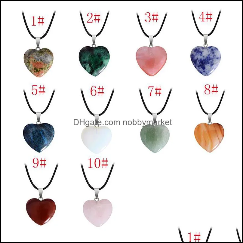 Natural Crystal Stone Pendant Necklace Hand Carved Creative Heart Shaped Gemstone Necklaces Fashion Accessory Gift With Chain 20MM