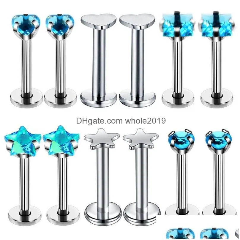 Navel & Bell Button Rings 12Set 16G Labret Piercing Stud Lip Ring Set Crystal Jewelry Helix Tragus Earring Cartilage Nose Pircing 230 Dh1L7