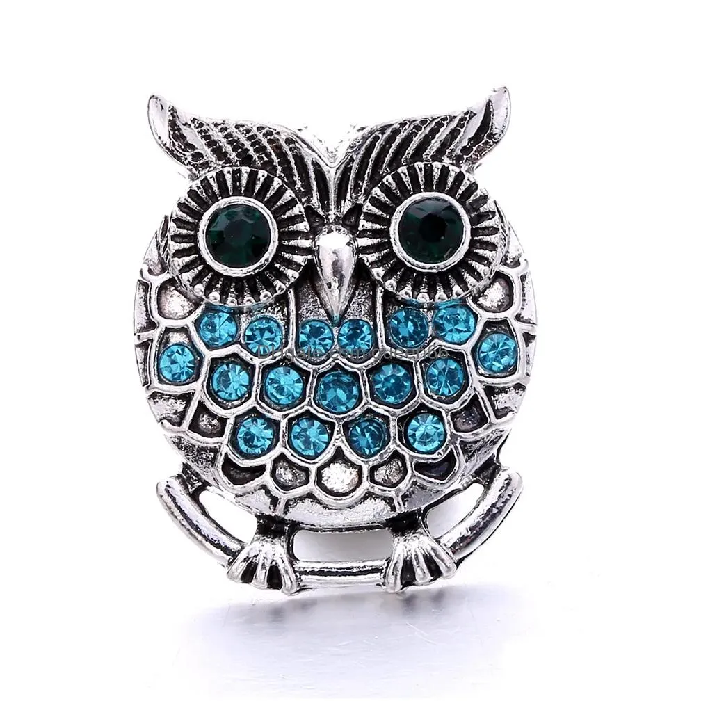 Clasps & Hooks Wholesale Vintage Owl Rhinestone Ginger Snap Button Clasp Jewelry Findings Women Men Zircon Charms 18Mm Metal Snaps But Dh6Yh