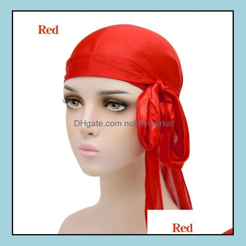 New Fashion Mens Satin Durags Bandana Turban Wigs Women Silky Durag Headwear Headband Pirate Hat Hair Accessories