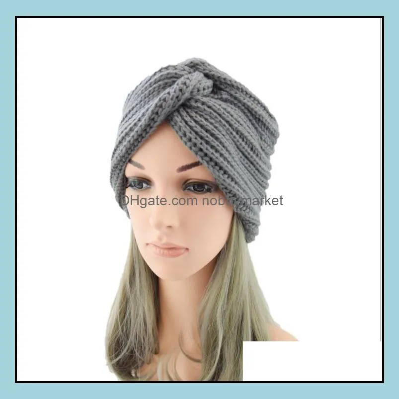 Winter Cap Knitted Turban Cross Womens Winter Warm Knit Turban Cross Twist Hair Wrap Solid Casual Indian Crochet Skullies Beanies