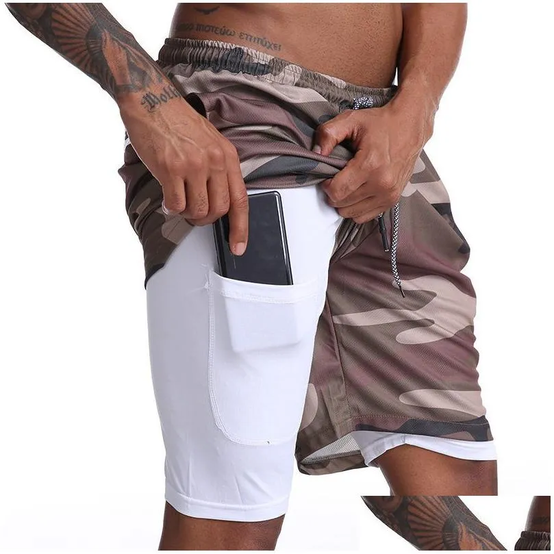 Men`S Shorts Gitf No Logo Gym Men Running Double-Deck Mens Fitness Bodybuilding Breathable Compression Quick Drying Drop Delivery App Dhjdi