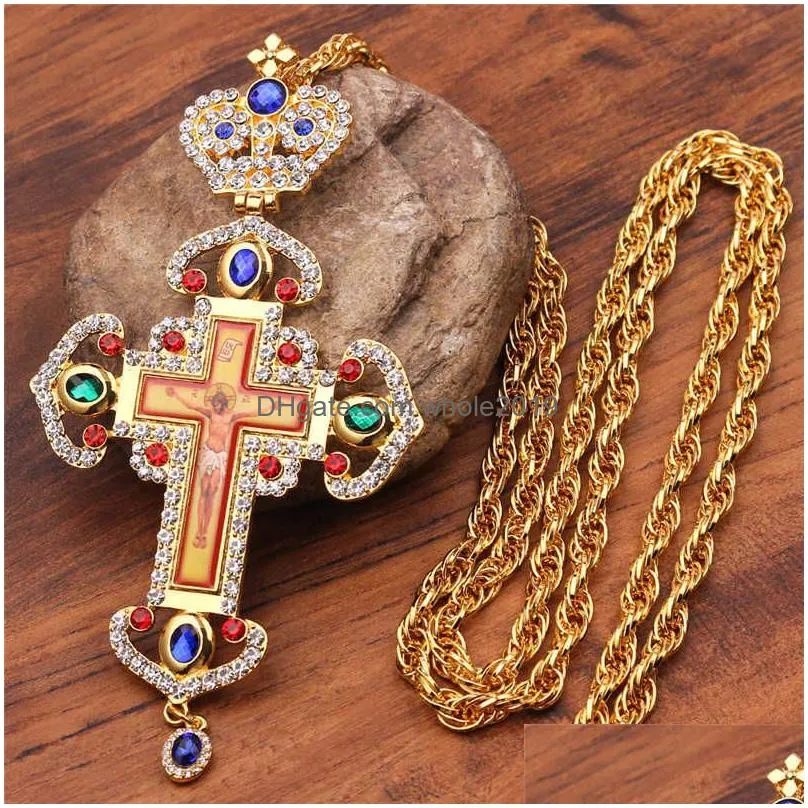 Pendant Necklaces Gold Plated Pectoral Cross Russian Greece Crucifix Relius Necklace Byzantine Art And Orthodox Tradition Drop Deliver Dhlvb