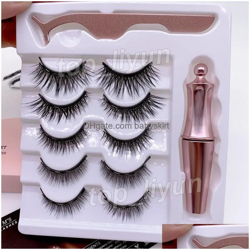 False Eyelashes Upgraded Magnetic Liquid Eyeliner Tweezer Set 5 Pairs Magnet Kit No Glue Make Up Tools 3 In1 Drop Delivery Health Beau Dhkve