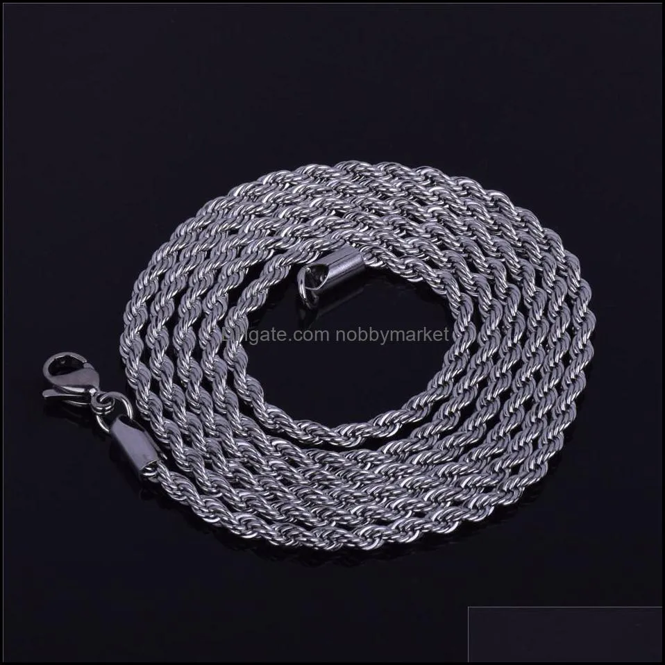 Mens Hip Hop Rappers Chain 3mm 18 20 24 30 Gold Silver Color Stainless steel Rope Link Necklace Hip hop Jewelry For Women