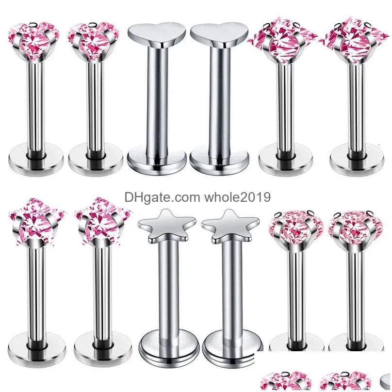 Navel & Bell Button Rings 12Set 16G Labret Piercing Stud Lip Ring Set Crystal Jewelry Helix Tragus Earring Cartilage Nose Pircing 230 Dh1L7