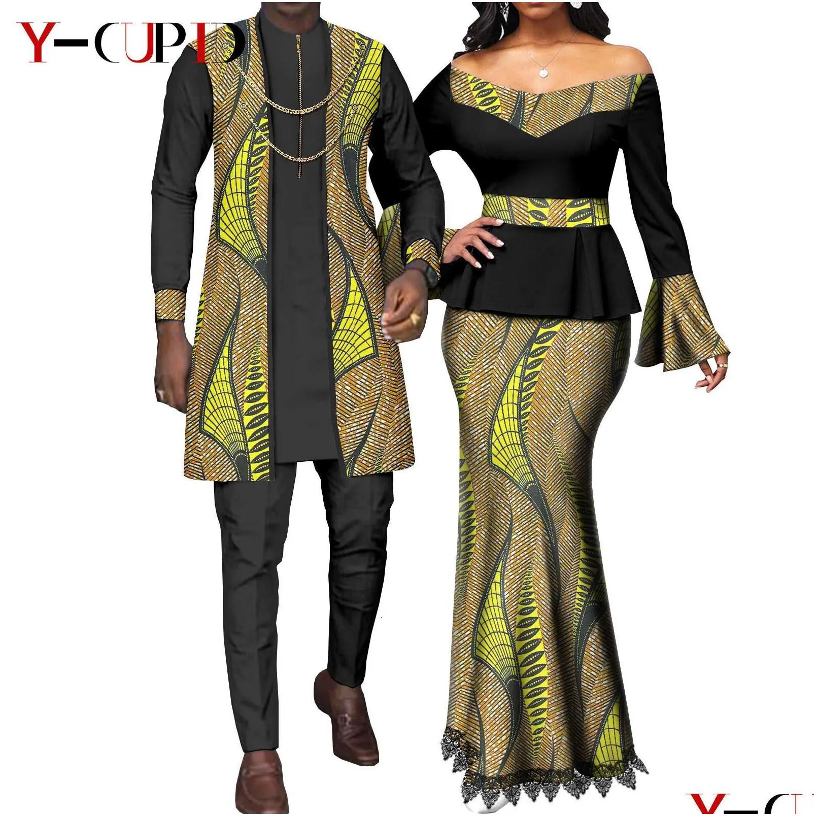 Ethnic Clothing African Couple Matching Clothes For Wedding Bazin Riche Women Print Top And Lace Skirts Sets Dashiki Men 3 Pieces Y22 Dhoxg