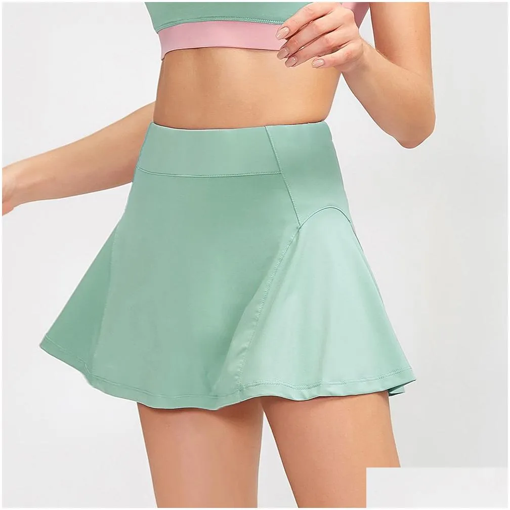 L-007 Tennis Skirts Pleated Yoga Skirt Gym Clothes Women Running Fitness Golf Pants Shorts Sports Back Waist Pocket Zipper