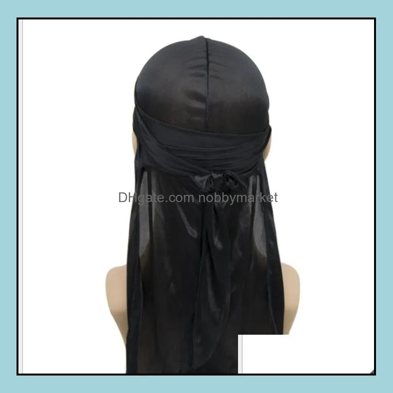 New Fashion Mens Satin Durags Bandana Turban Wigs Women Silky Durag Headwear Headband Pirate Hat Hair Accessories