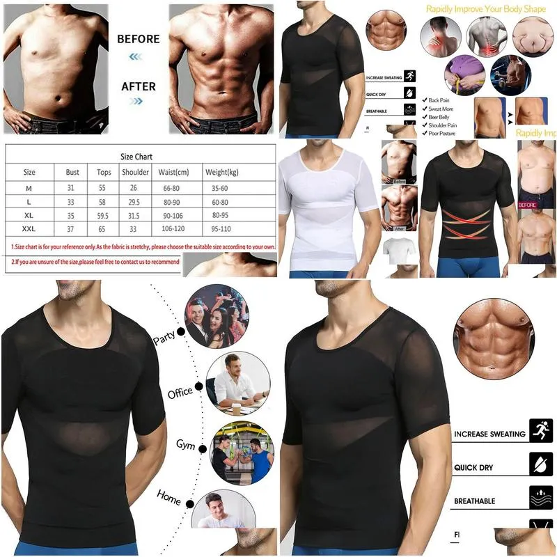 Men`S Body Shapers Mens Compression Shirt Slimming Shaper Waist Trainer Workout Tops Abs Abdomen Undershirts Shapewear Shirts Drop De Dh7Q5