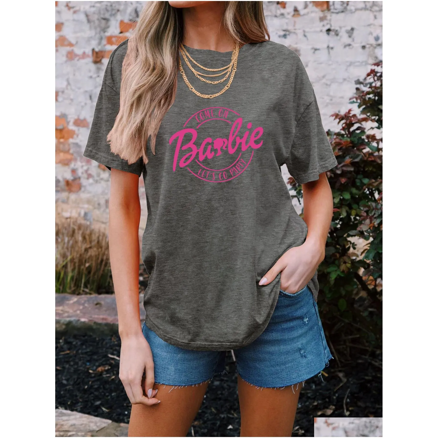 Women`S T-Shirt Graphic Tee T Shirt Designer Shirts Womens Crew Neck Print Cotton Polyester Letter Casual Regar Fit Short Sleeve Breat Dhzee