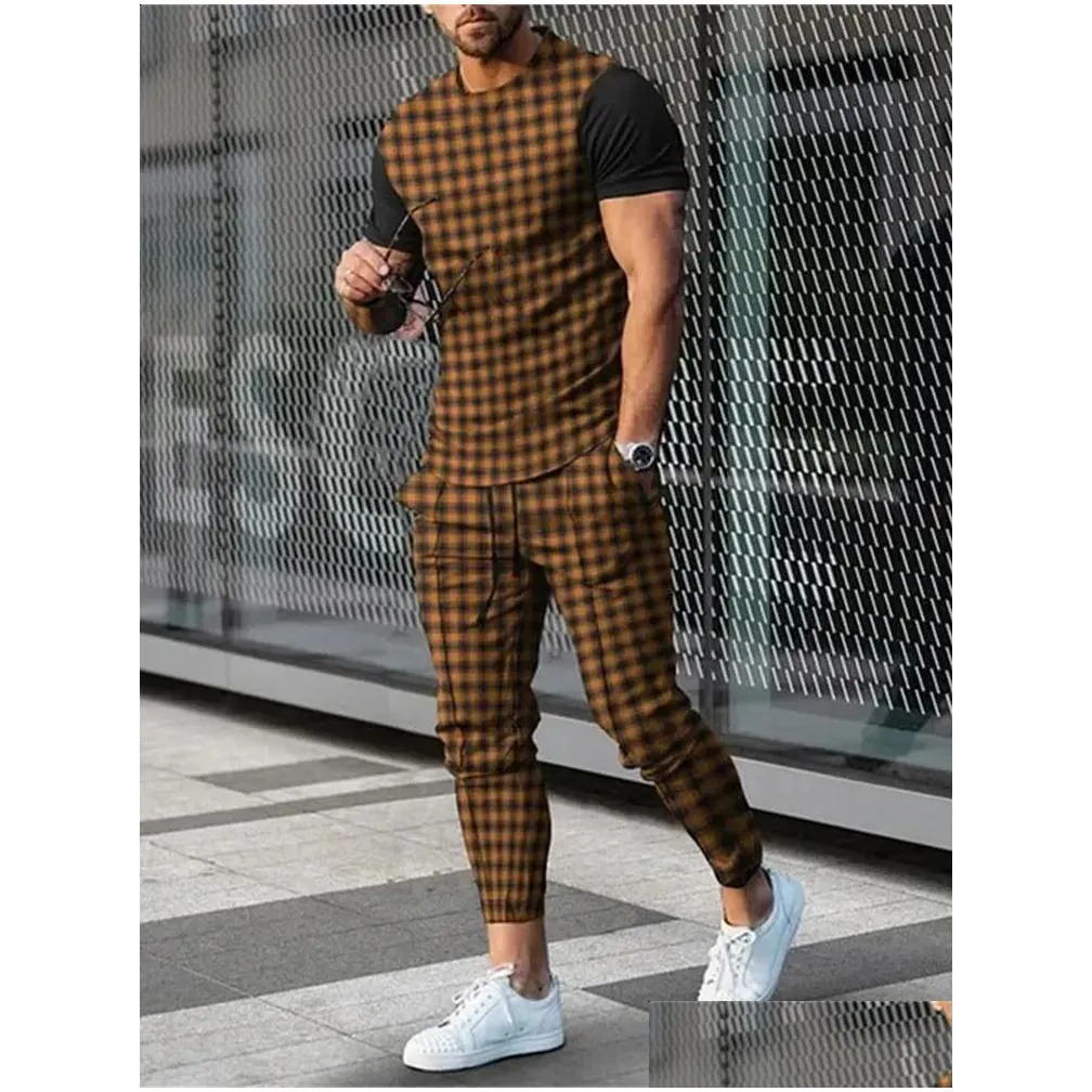 Men`S Tracksuits Mens Trousers Tracksuit 2 Piece Sets Summer Sportswear Tops Tees Short Sleeve T Shirtlong Sweatpants Oversized Men C Dhmy1