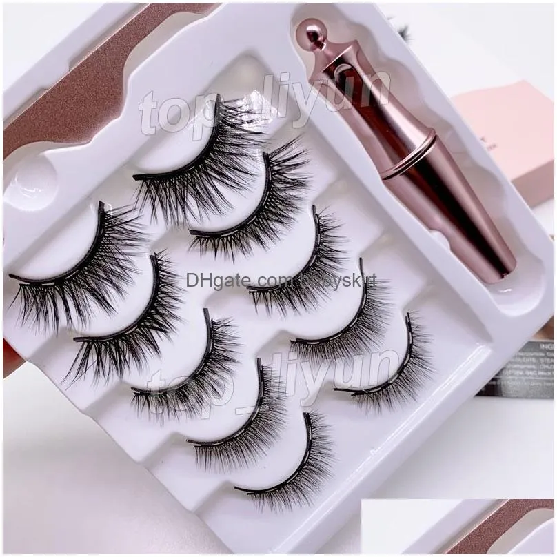 False Eyelashes Upgraded Magnetic Liquid Eyeliner Tweezer Set 5 Pairs Magnet Kit No Glue Make Up Tools 3 In1 Drop Delivery Health Beau Dhkve