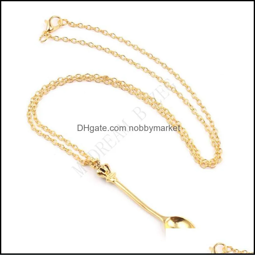 Wholesale jewelry chain gold silver crown mini teapot royal Alice snuff necklace crown spoon pendant necklace