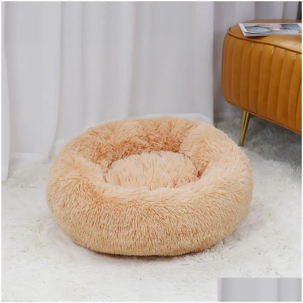 Cat Beds & Furniture Super Soft Pet Bed P Fl Size Washable Calm Donut Comfortable Slee Artifact Suitable For All Kinds Of Drop Deliver Dhm0N