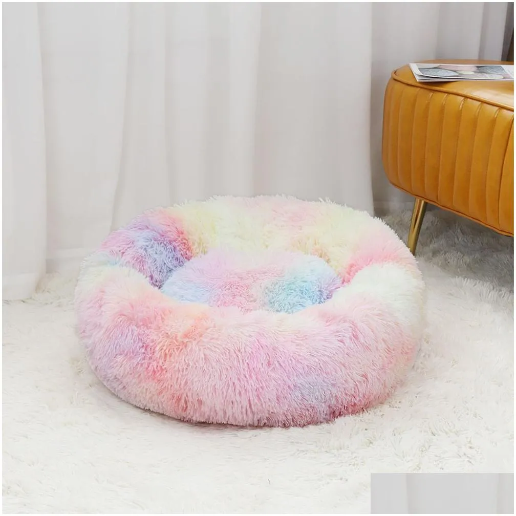 Cat Beds & Furniture Super Soft Pet Bed P Fl Size Washable Calm Donut Comfortable Slee Artifact Suitable For All Kinds Of Drop Deliver Dhm0N