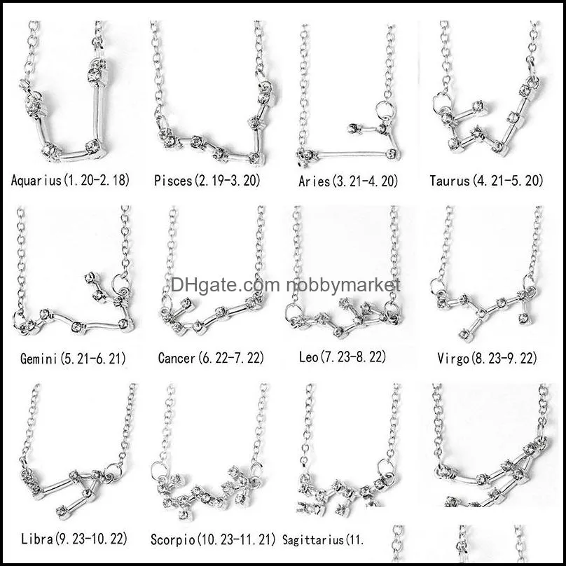 12 Constellation Zodiac Necklace Horoscope Sign Zircon Korean Jewelry Star Galaxy Libra Astrology Women Necklace Gift with Retail Card