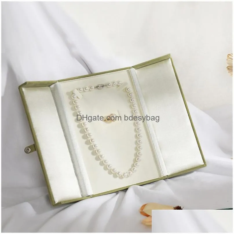 Jewelry Boxes Veet Big Necklace Gift Box Pearl Necklaces Vintage Double Open Packaging Cases Display Organizer Drop Delivery Dhgarden Dhk8G