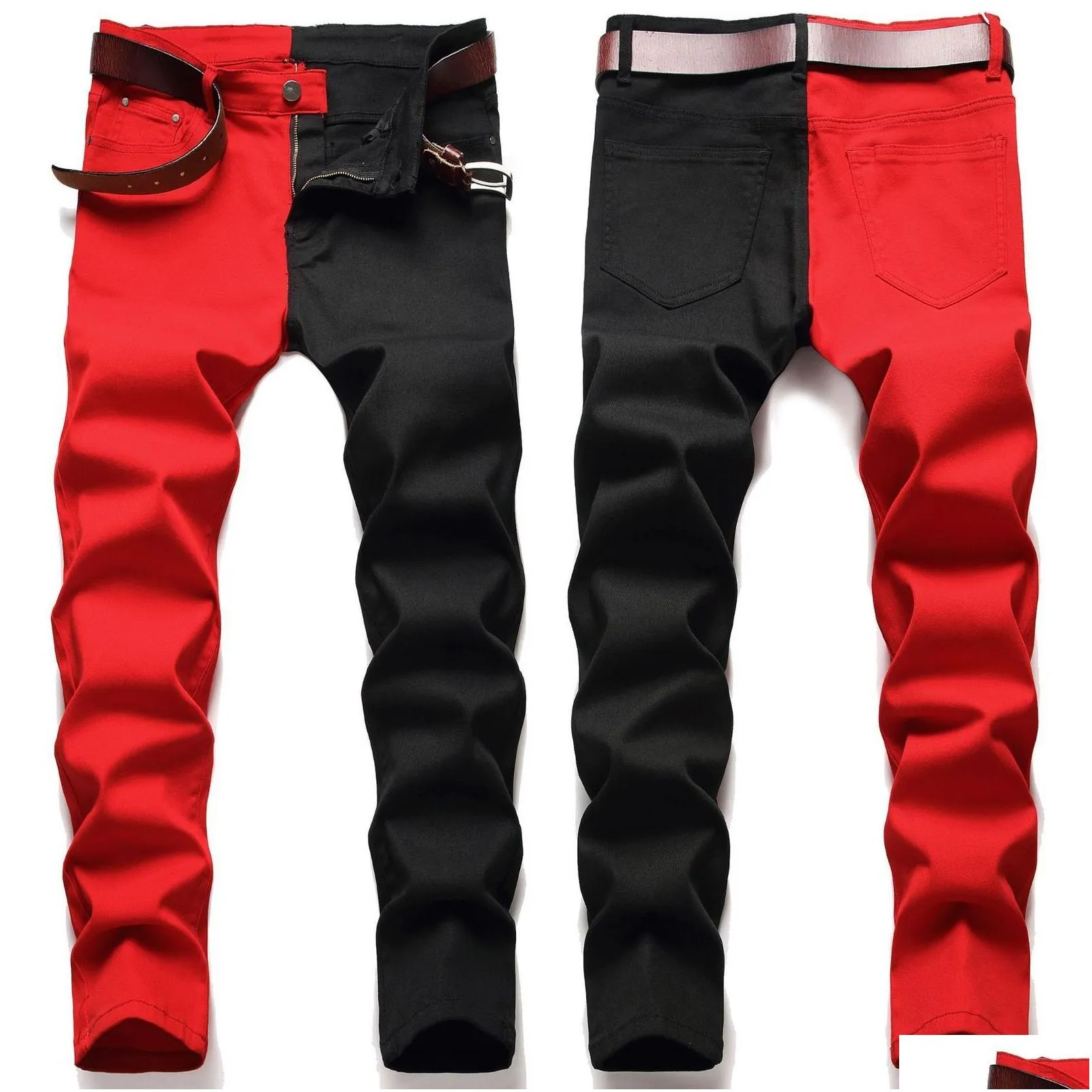 Men`S Jeans Mens Mticolor Stitch Denim Pants Streetwear Hip Hop Skinny Fashion Y2K Harajuku Men Trousers Jean Pantalon Drop Delivery Dh6Bu