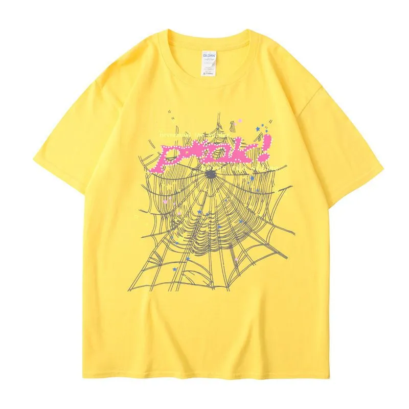 Male and female T-shirt singer YoungThug spider web print loose casual niche trendy couple pure cotton street trendy T-shirt