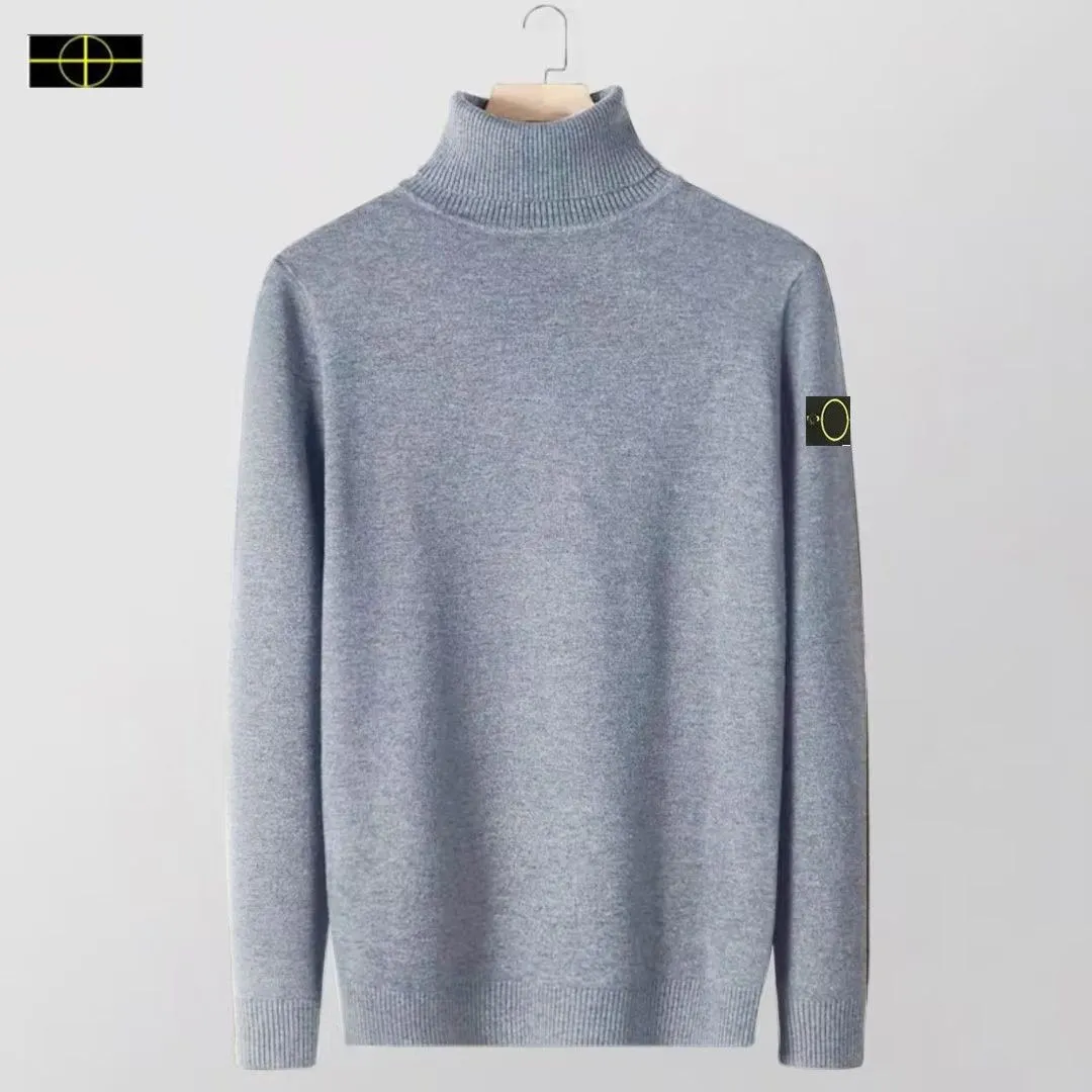 2023Plus Size Stone High Neck Sweater Men`s Island Warm 2023 New Fashion Autumn/Winter Knitted Single Piece Solid Color