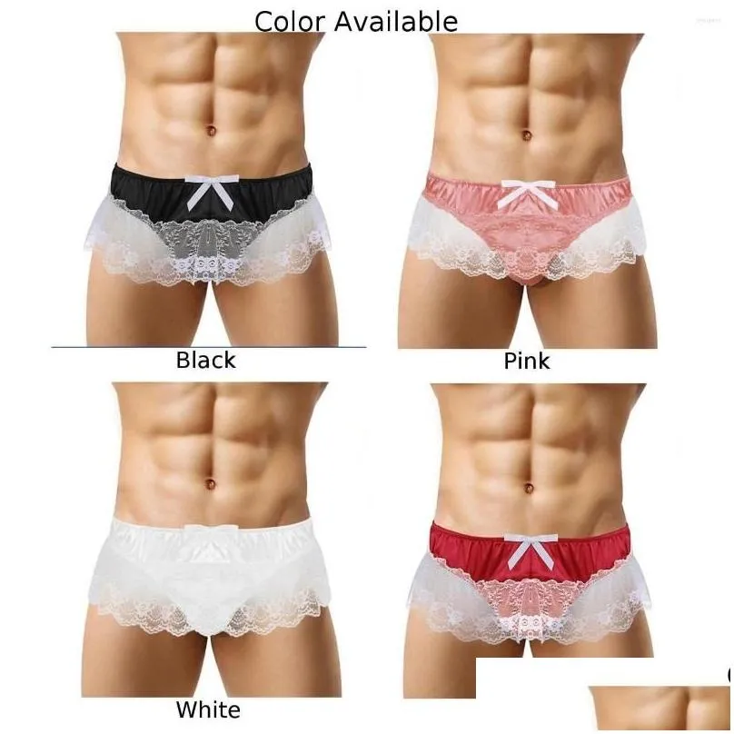 Underpants Gay Men Lace G-String Sissy Skirt T-Back Tong Ruffle Erotic Lingerie Pouch Panties Y Satin Briefs Underwear Wear A50 Drop Dhbwk