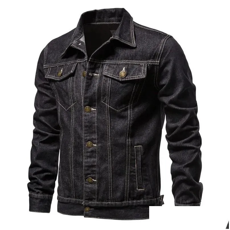 Men`S Jackets Cotton Lapel Denim Jacket Men Casual Solid Color Streetwear High Quality Jeans Autumn Slim Fit Mens 240113 Drop Delivery Dhmul