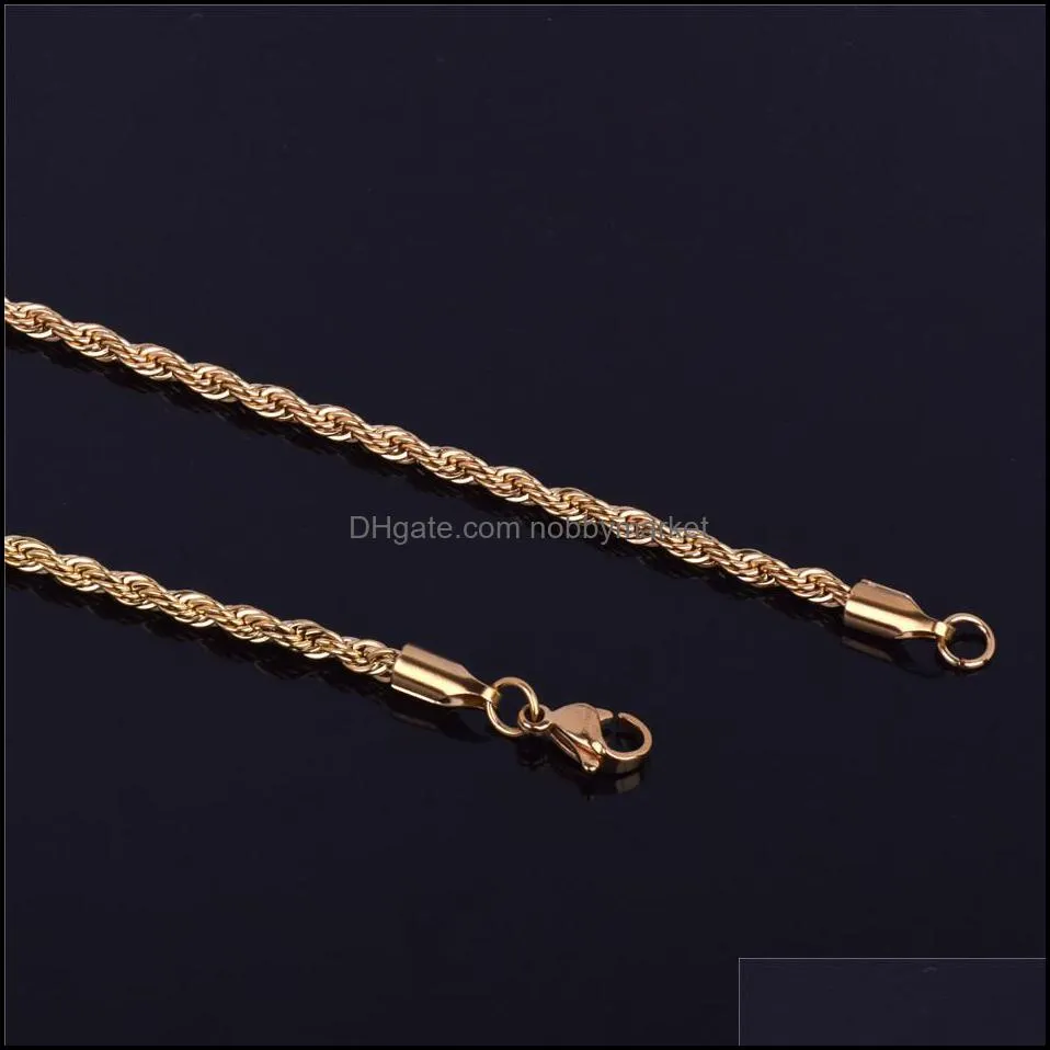 Mens Hip Hop Rappers Chain 3mm 18 20 24 30 Gold Silver Color Stainless steel Rope Link Necklace Hip hop Jewelry For Women