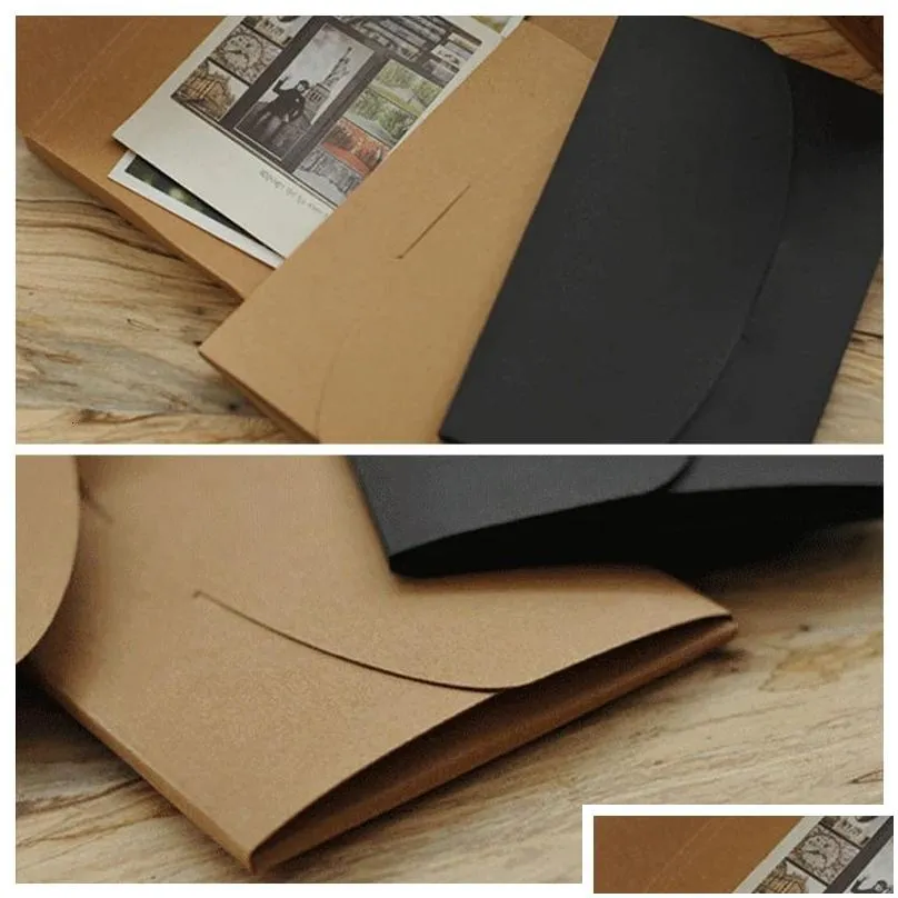 Gift Wrap 10 Black Kraft Paper Cardboard Envelope Bags Wedding Invitation Card Packaging Boxes Pos Postcards Envelopes 240205 Drop Del Dhanq