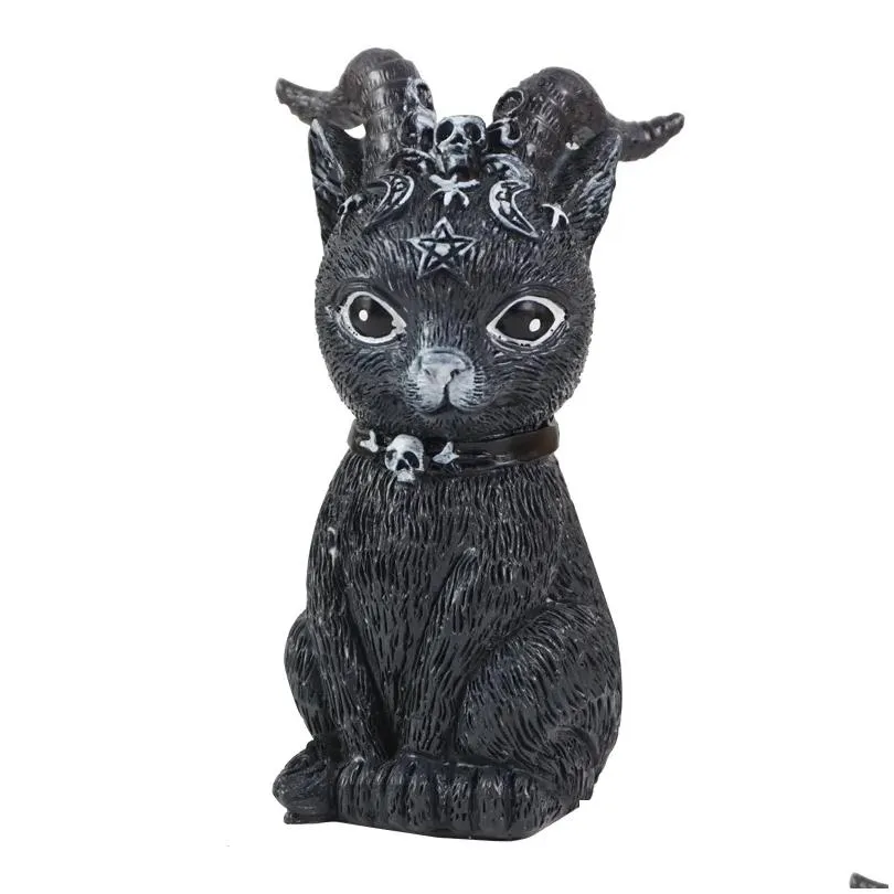 Decorative Objects & Figurines Resin Figure Wizard Black Magic Cat Ornaments Table Art Original Gifts Cute Miniatures Modern Room Deco Dhhyu