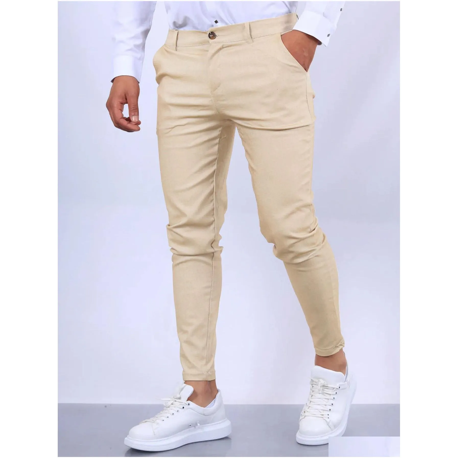 Men`S Pants Mens Solid Color Fashion Europe And The United States England Wind Calf Four Seasons Comfortable Casual Formal Pant 23101 Dhnpi