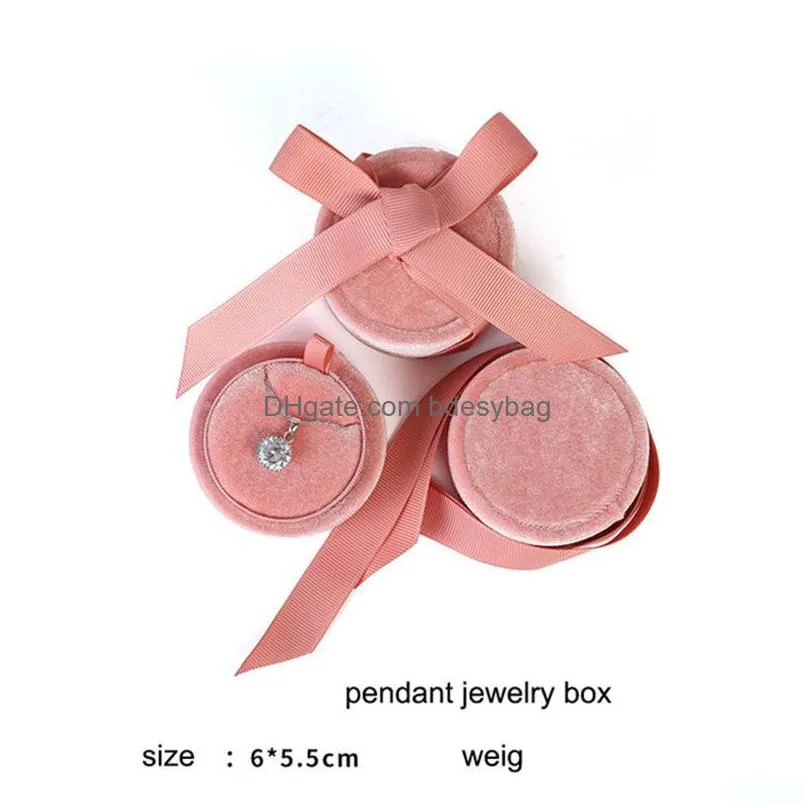 Jewelry Boxes Veet Ring Box Round Wedding Pendant Necklace Earrings Storage Case With Ribbon Proposal Engagement Ceremony Gi Dhgarden Dhq5H