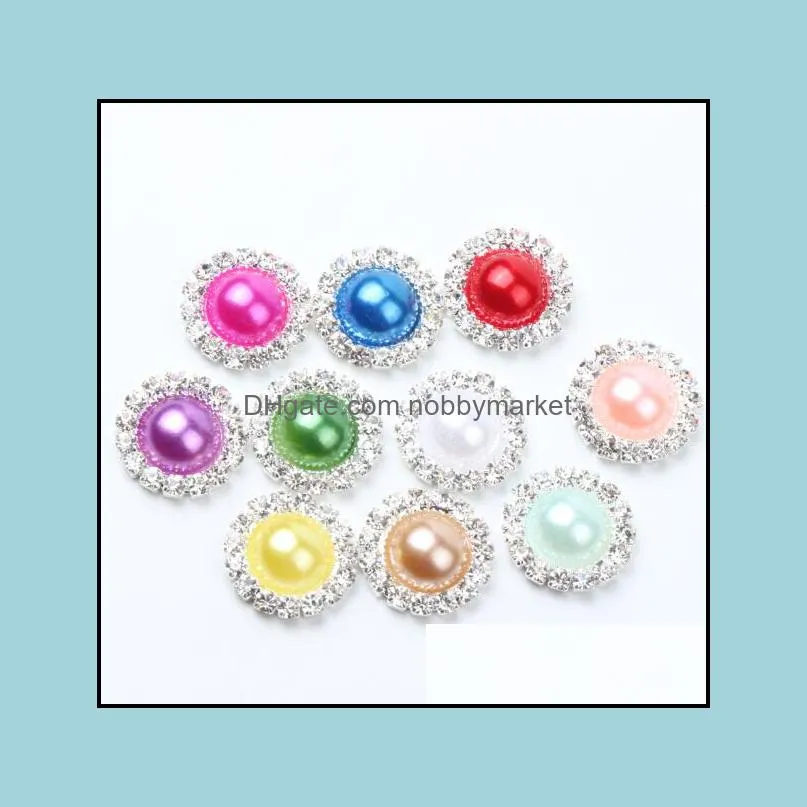 16mm Flat Back Crystal Pearl Buttons 50pcs/lot 19colors Metal Rhinestone Crystal Loose Diamonds Jewelry DIYl