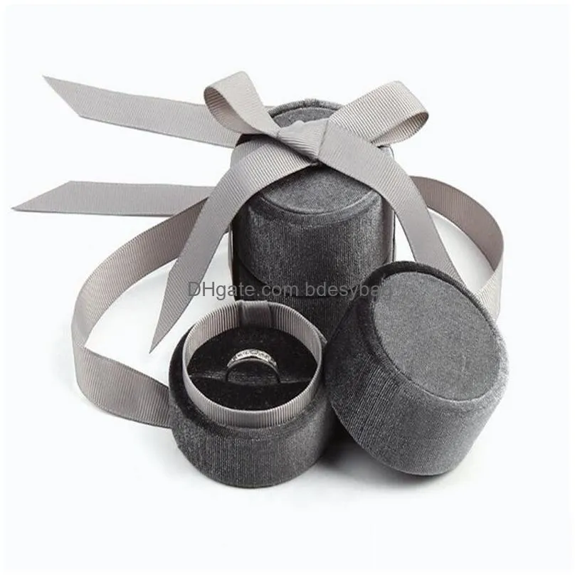 Jewelry Boxes Veet Ring Box Round Wedding Pendant Necklace Earrings Storage Case With Ribbon Proposal Engagement Gift Packag Dhgarden Dhnlv