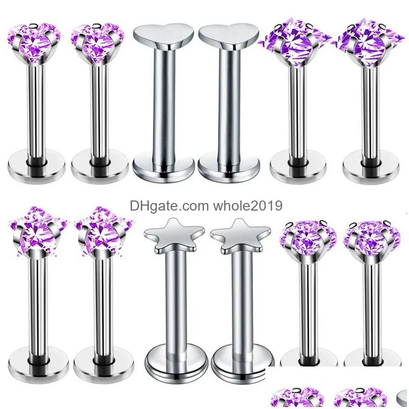 Navel & Bell Button Rings 12Set 16G Labret Piercing Stud Lip Ring Set Crystal Jewelry Helix Tragus Earring Cartilage Nose Pircing 230 Dh1L7