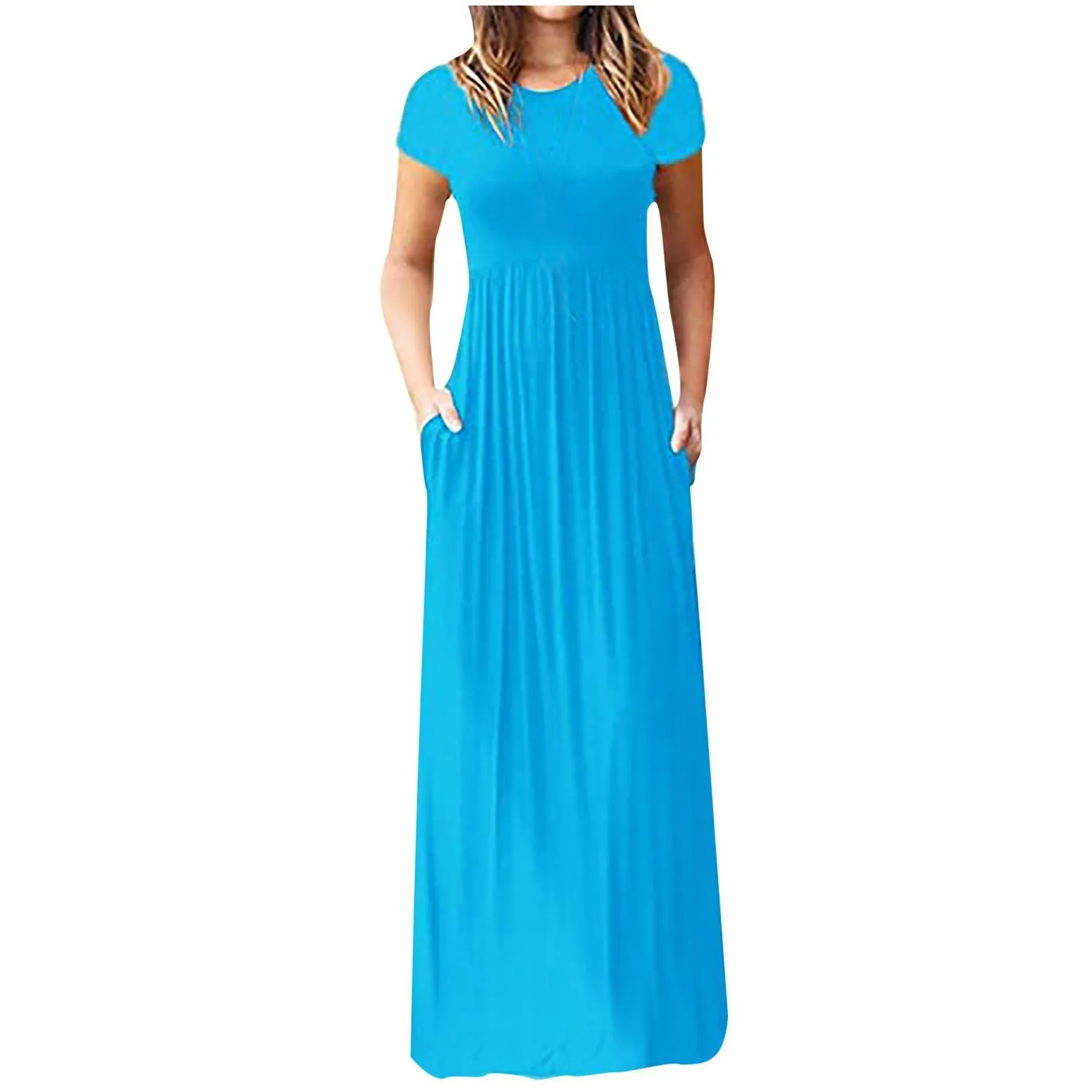 Basic & Casual Dresses Summer Dress Plus Size Womens Clothing Designer Women Short Sleeve Loose Plain Long Maxi With Pockets Clothes Dh48Q