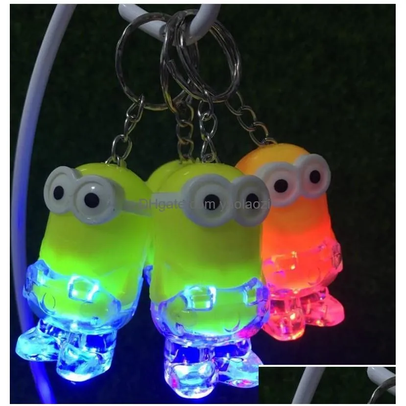 arrival minion led gadget light keychain key chain ring kevin bob flashlight torch sound toy despicable me kids christmas promotion