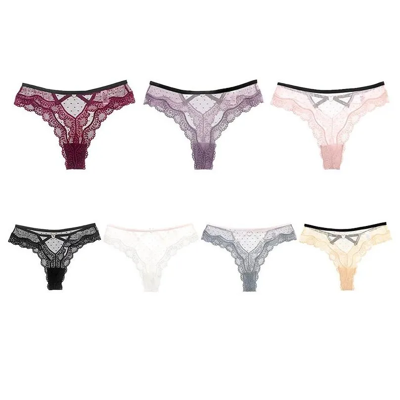 Women`S Panties Low Waist Hollow Out Flower Lace Y Womens Underwear Thong String Transparent Mesh Seamless Briefs Drop Delivery Appar Dhibf