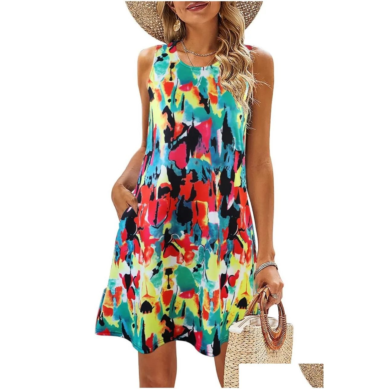 Basic & Casual Dresses Designer Dress For Woman Summer Dresss Vestidos Floral Knee Length Bohemian Sleeveless Sundresses Beach Petite Dhq3Z