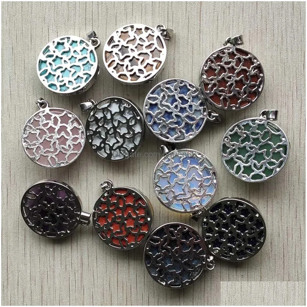 Charms Round Ssorted Moon Cat Pattern Natural Stone Crystal Pendants For Necklace Accessories Jewelry Making Drop Delivery Findings Co Dhpbn