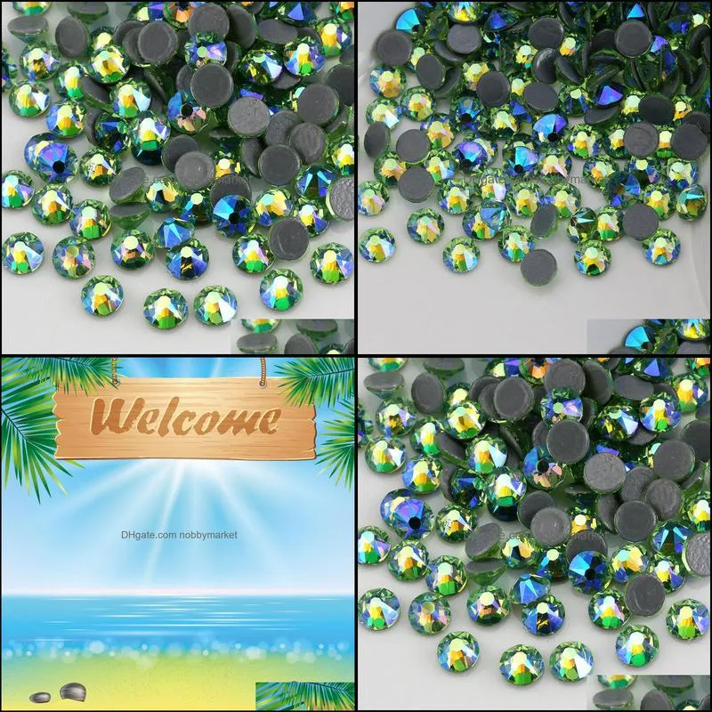 8 Big 8 Small Light green AB Crystal Hot Fix Rhinestones Glass Stones Flatback Rhinestones Hotfix Stones For Clothes Dresses